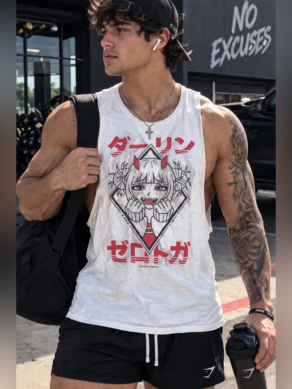 Gym Lovers! White Anime Graphic Tank Top - Hello Senpai